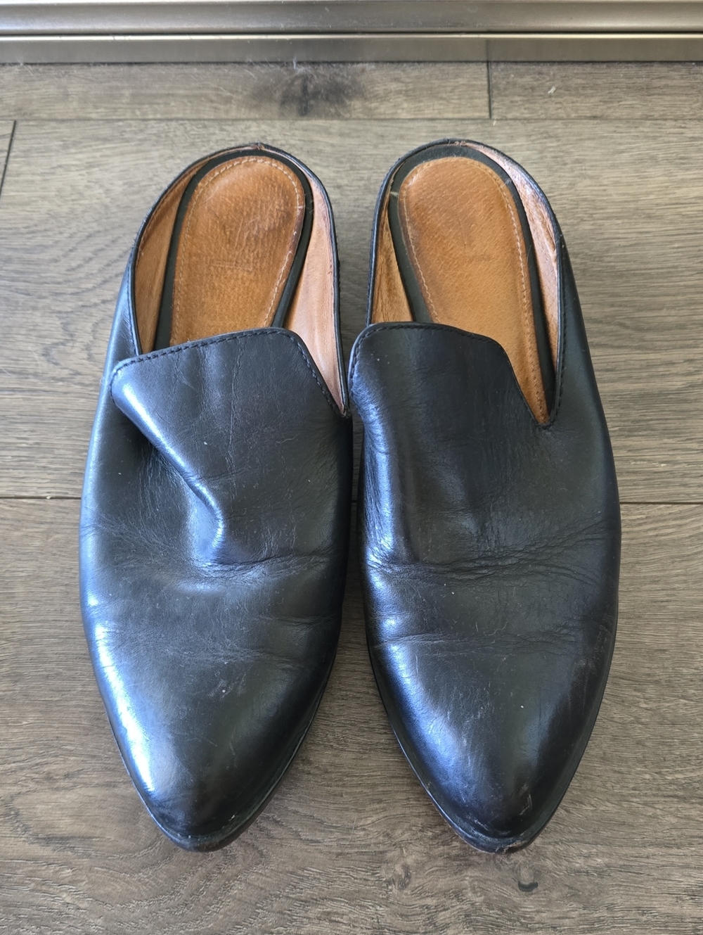 Frye Black Leather Slip-On Mules